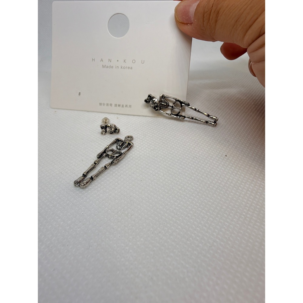 Girl Skeleton Halloween Swivel Drop Earrings Silver Tone Bow Detail S925 Post